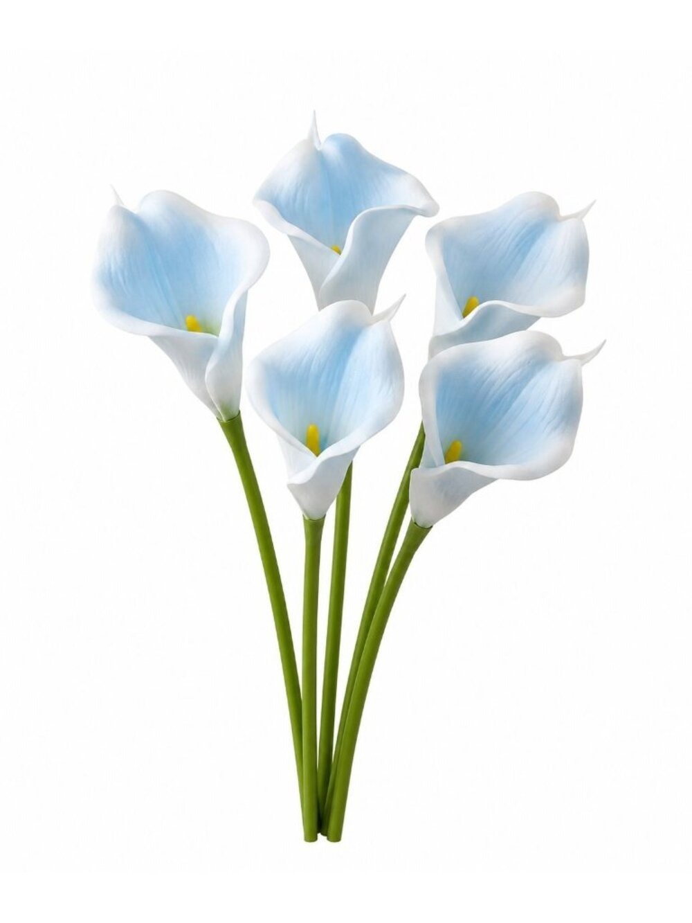 Blue White Calla Lily Stems Set of 5 Mini Faux Flowers